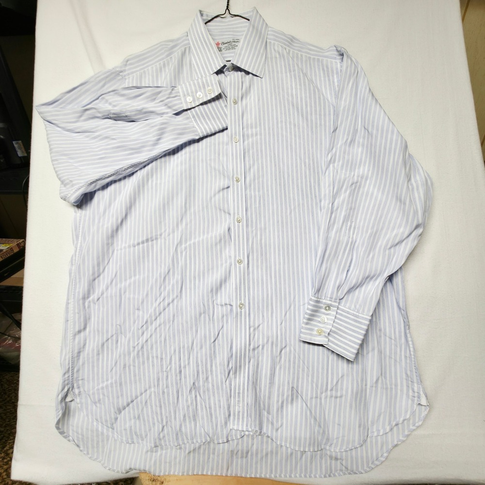 Turnbull & Asser Dress Shirt Men 17.5 Blue White Stripe Neiman Marcus England - Picture 3 of 10